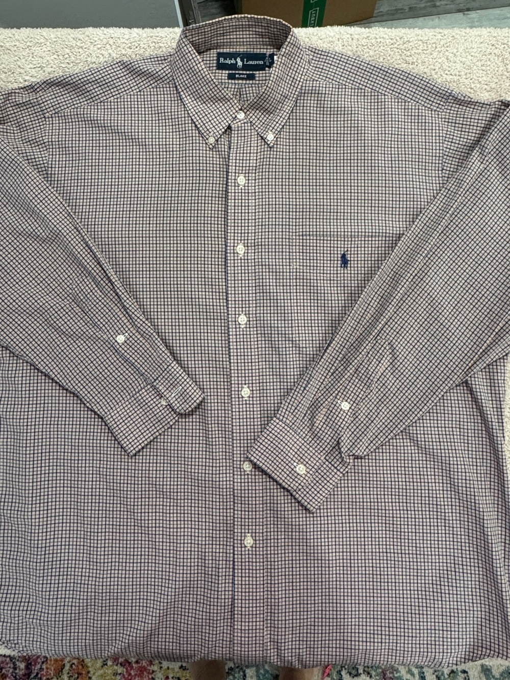 Ralph Lauren Polo Navy and Yellow Micro-Check Button-Down Shirt Size L